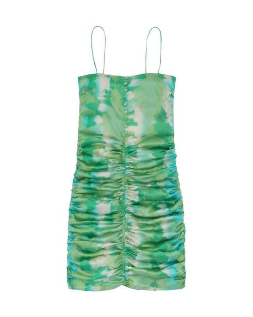 Ganni Green Silk Stretch Satin Mini Dress