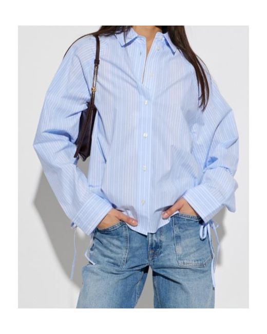 Samsøe & Samsøe Blue Sarita Striped Drawstring-Hem Shirt