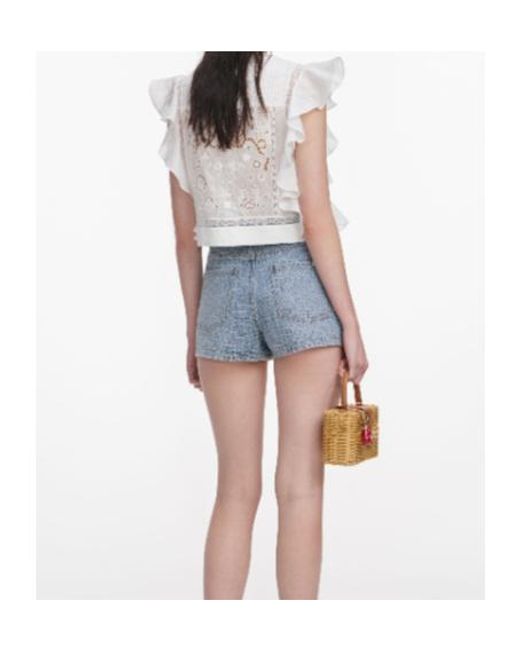 Self-Portrait Blue Lace-Detail Ruffled Cropped Top