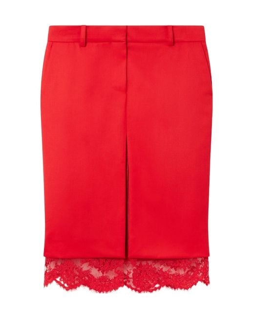 Stella McCartney Red Lace-Trimmed Satin Midi Skirt