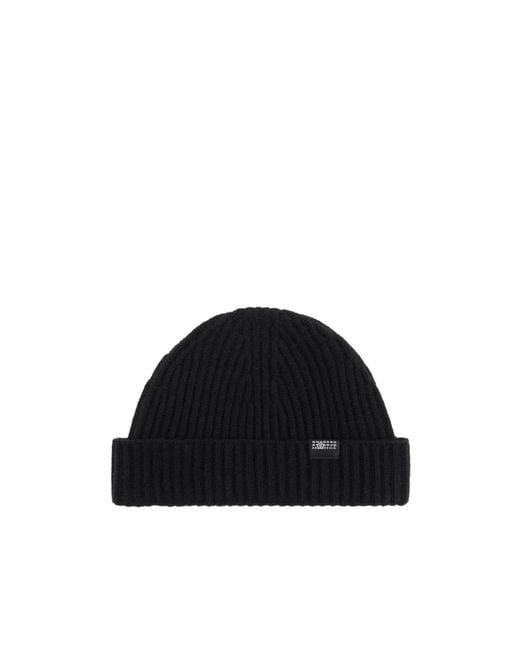 MM6 by Maison Margiela Black Ribbed Logo-Patch Beanie for men
