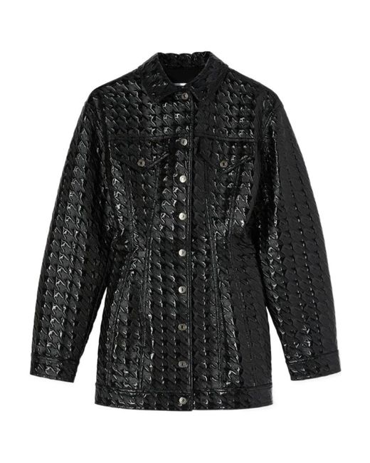MSGM Black Embossed-Pattern Fitted Waist Shirt Jacket