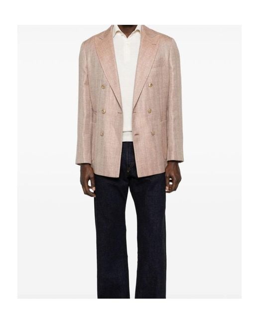 Brunello Cucinelli Natural Herringbone Double-Breasted Jacket for men