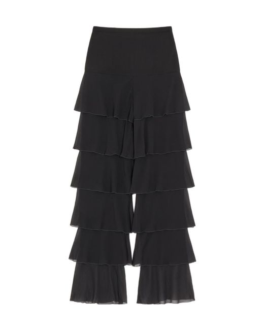 Valentino Black Lightweight Georgette Pleated Trousers