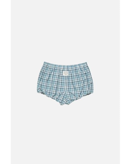 Acne Blue Check-Pattern Bubble Shorts
