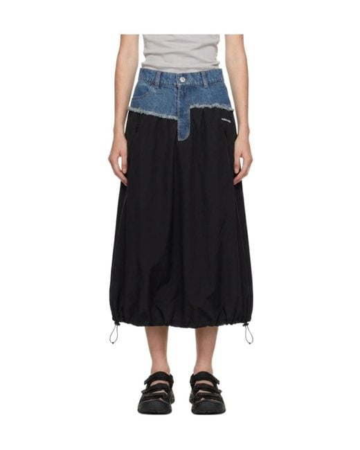 Marissa Chiara Black Denim Patchwork Long Skirt