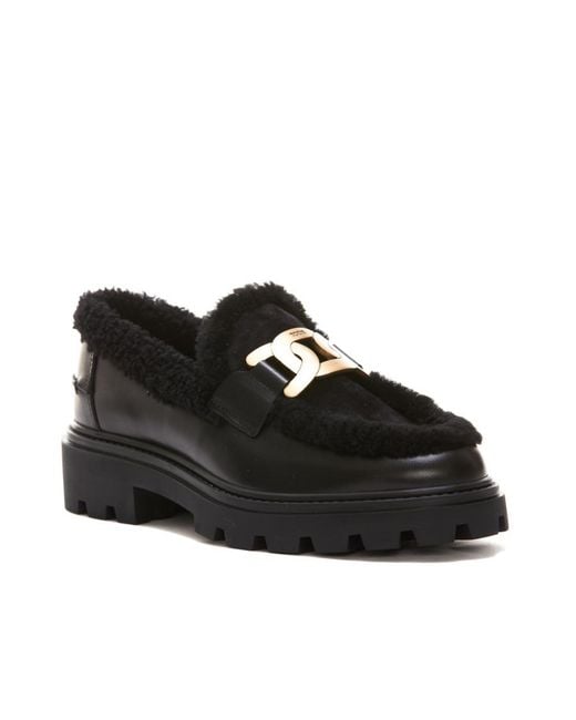 Tod's Black Shearling-Lined Chunky Loafers