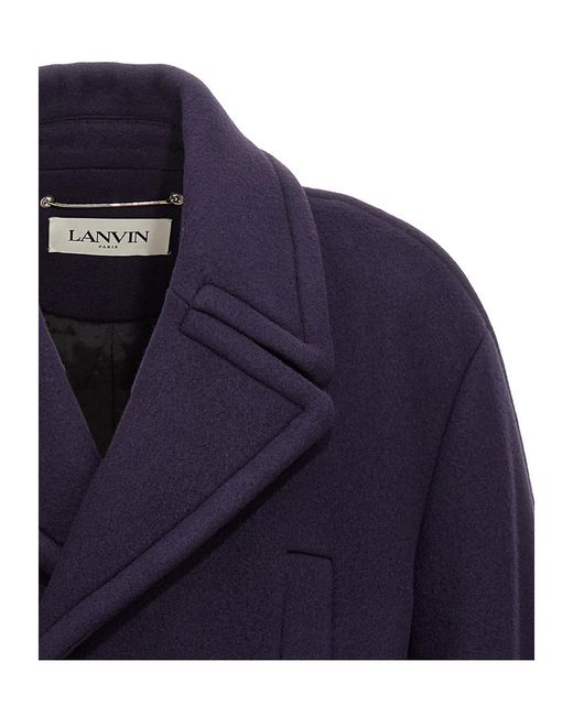 Lanvin Blue Double-Breasted Coat for men