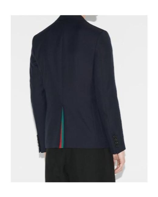 Gucci Blue Logo Embroidered Single-Breasted Jacket for men