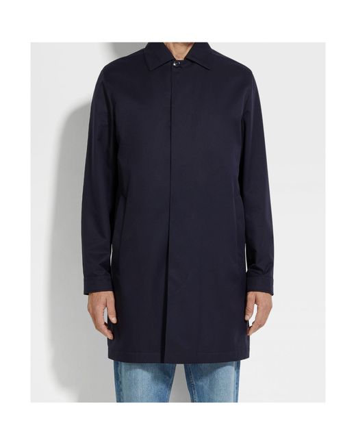 Zegna Blue Button-Up Raincoat for men