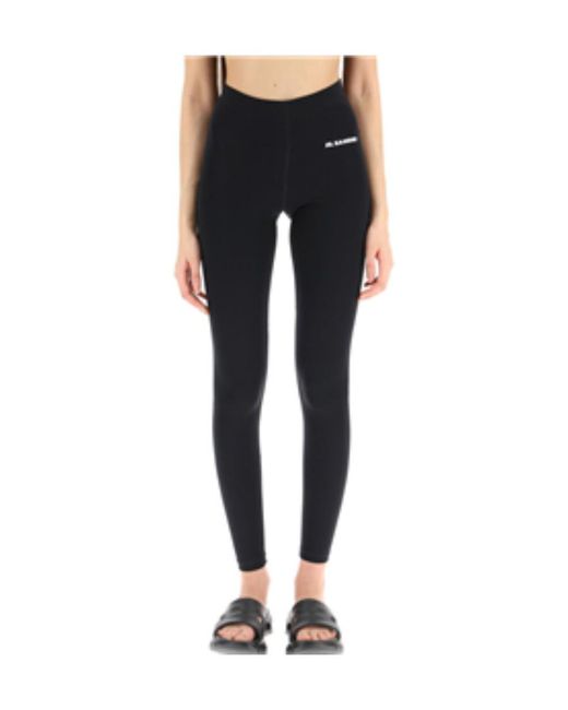 Jil Sander Black Logo Printed Leggings