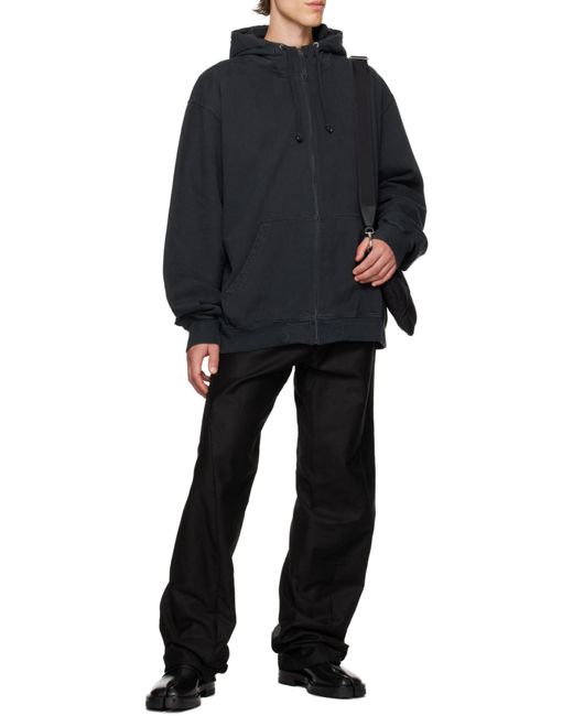Maison Margiela Black Logo Embroidered Zip-Up Hoodie for men