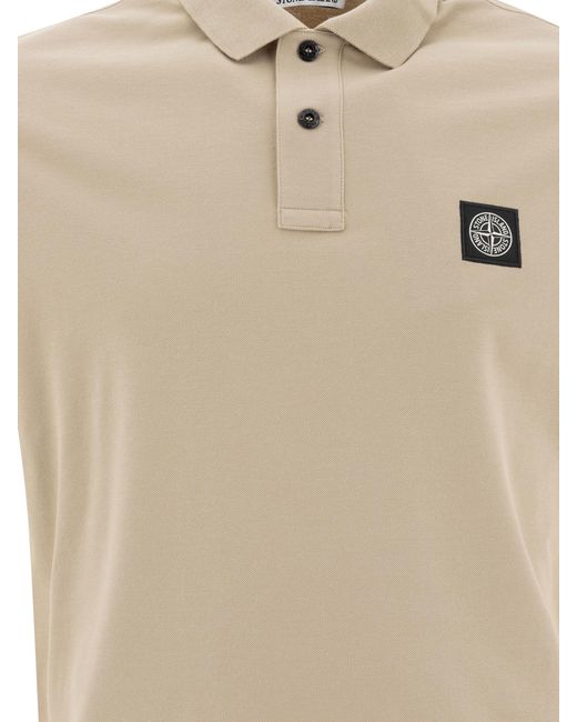 Stone Island Natural Logo Patch Short-Sleeved Polo Shirt for men