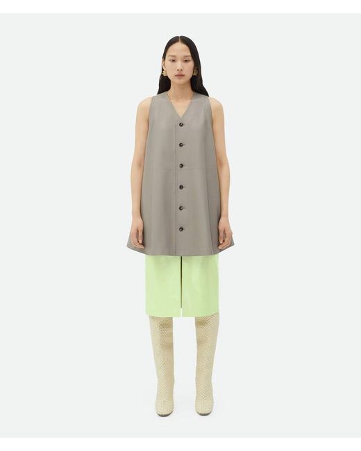 Bottega Veneta Green Shiny Leather Midi Skirt