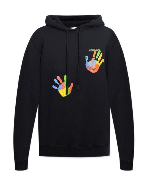Off-White c/o Virgil Abloh Blue Graphic-Print Logo-Embroidered Hoodie