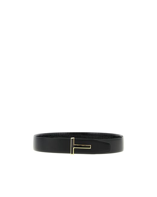 Tom Ford White Reversible Crocodile-Effect Logo Belt for men
