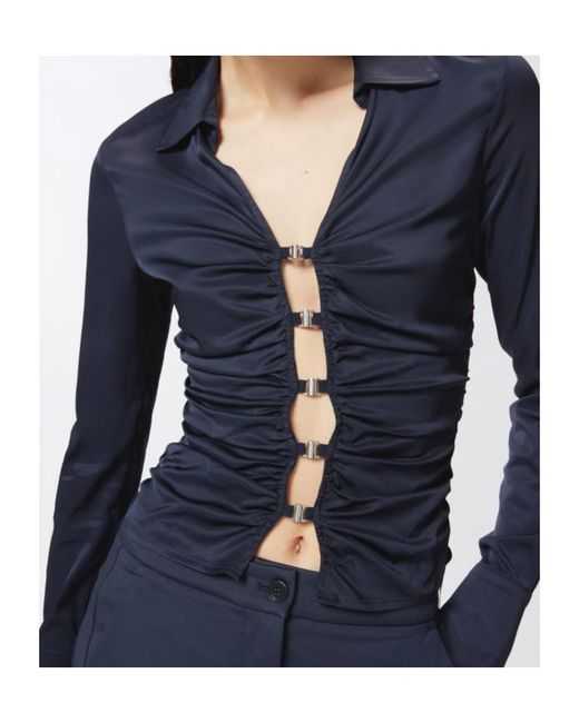 Pinko Blue Shiny Gathered-Detail Blouse