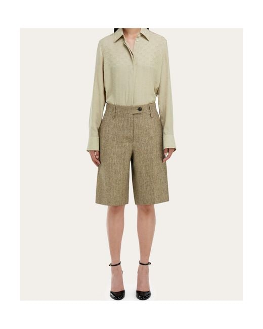 Ferragamo Natural Ferragamo Monogram Silk Shirt