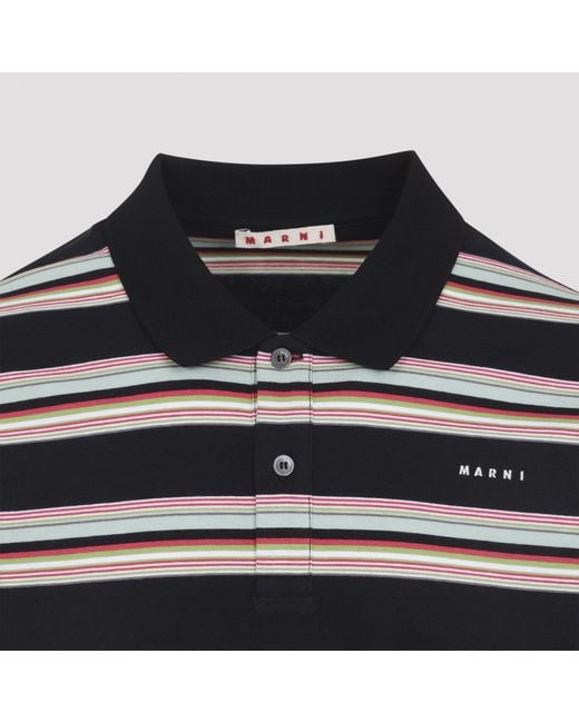 Marni Blue Striped Long-Sleeve Polo Shirt for men
