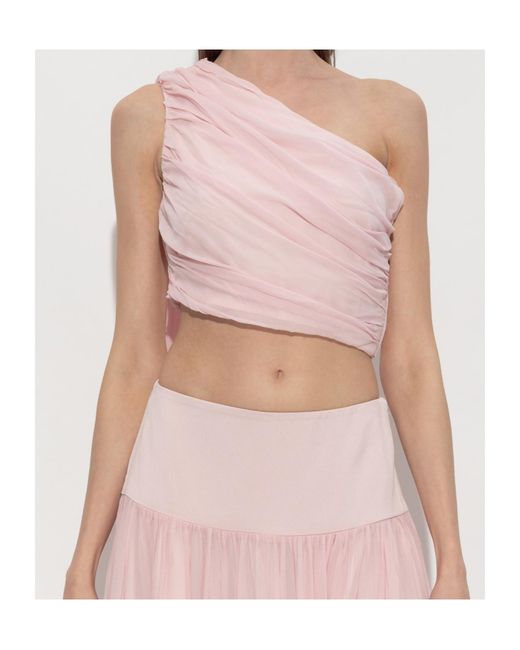 Posse Pink Solene One-Shoulder Draped Top
