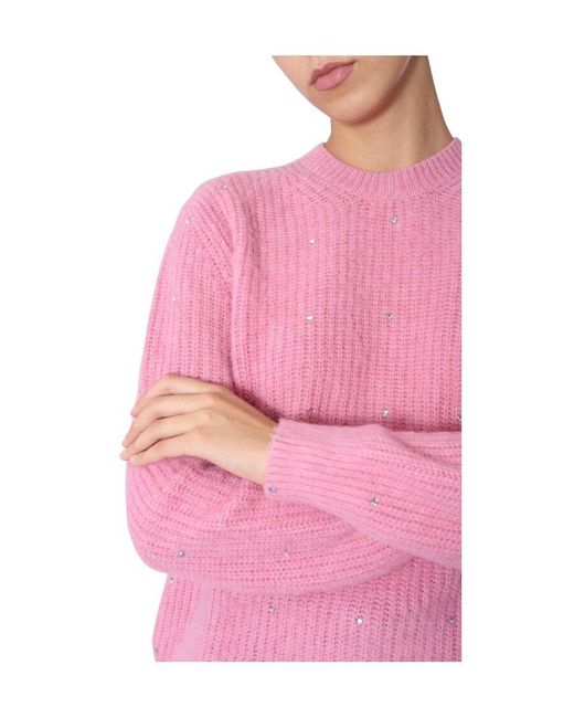 MSGM Pink Embellished Diamond Effect Sweater