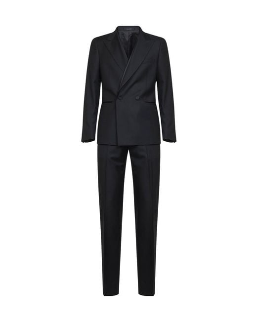 Tagliatore Black Double-Breasted Tailored Suit for men
