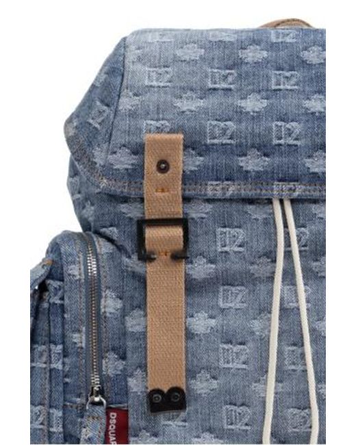 DSquared² Blue Monogram-Patterned Drawstring Backpack for men