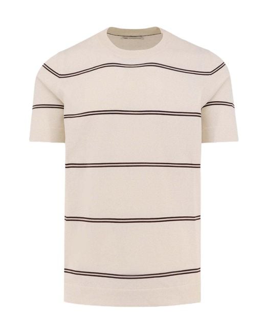 Brunello Cucinelli Natural Striped Crewneck T-Shirt for men