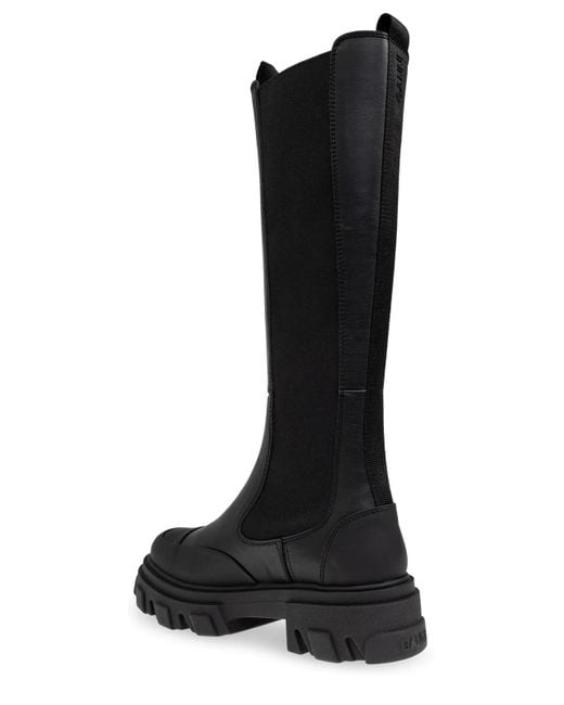 Ganni Black Chelsea High Leather Boots