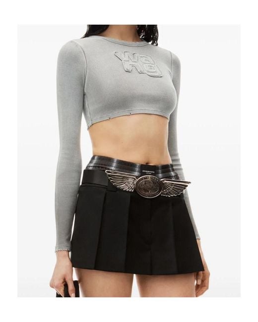 T By Alexander Wang Gray Cropped Long-Sleeve Top