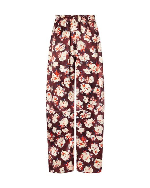 Rabanne Red Floral-Patterned Silk Trousers