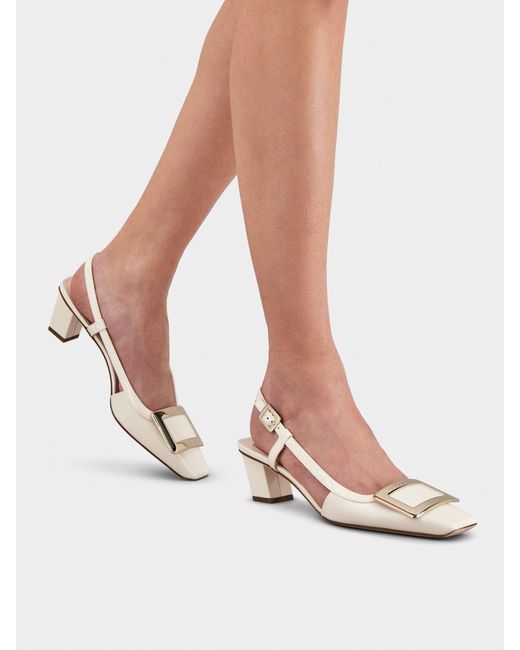 Roger Vivier Natural Belle Vivier Buckle Slingback Pumps