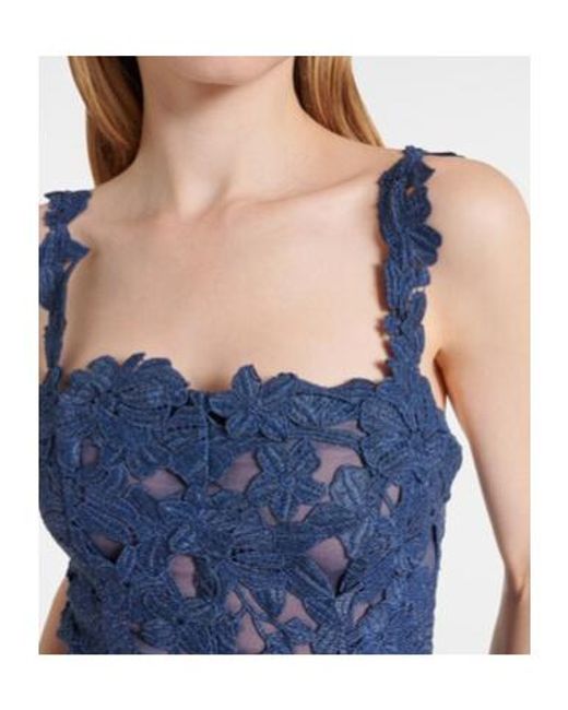 Oscar de la Renta Blue Guipure Lace Midi Dress