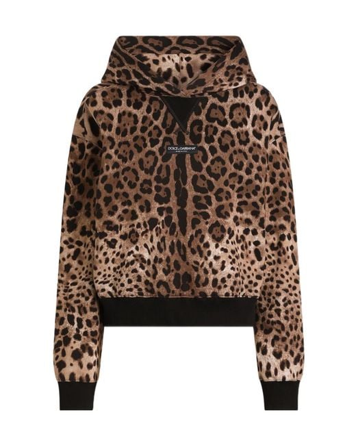 Dolce & Gabbana Brown Leo-Print Cotton Hooded Sweatshirt