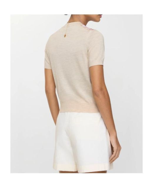 Burberry Pink Check Panel Wool Silk T-Shirt