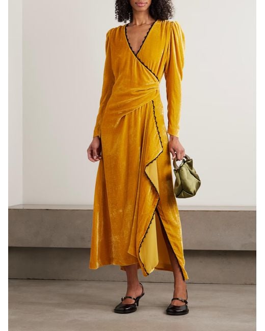 gold shiny mini dress Olivia Yellow Floral Ruffle Wrap Dress main image 0
