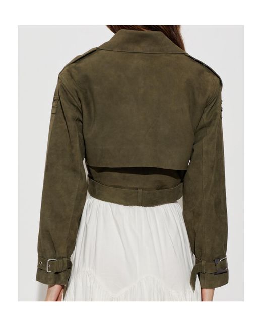 AllSaints Green Ophelia Cropped Belted Jacket