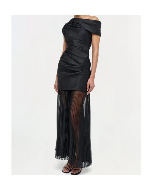 Jonathan Simkhai Black Ammalie Draped Pleated-Skirt Taffeta Dress