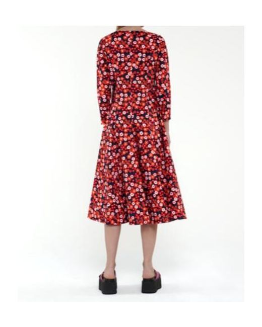 Marni Red Floral Cotton Midi Dress