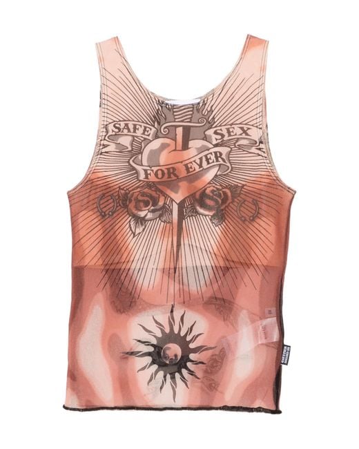 Jean Paul Gaultier Pink Tattoo Print Mesh Tank Top