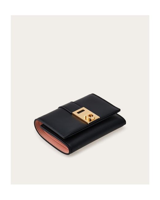 Ferragamo Black Hug Compact Two-tone Wallet