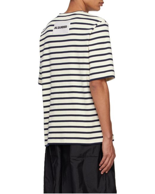Jil Sander White Striped Crewneck T-Shirt for men