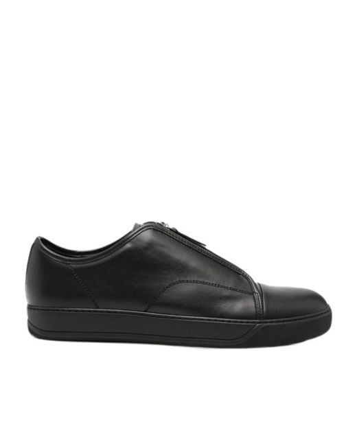 Lanvin Black Zip-Front Leather Sneakers for men