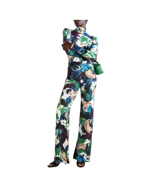 Mary Katrantzou Blue Printed Stretch-Jersey Wide-Leg Pants