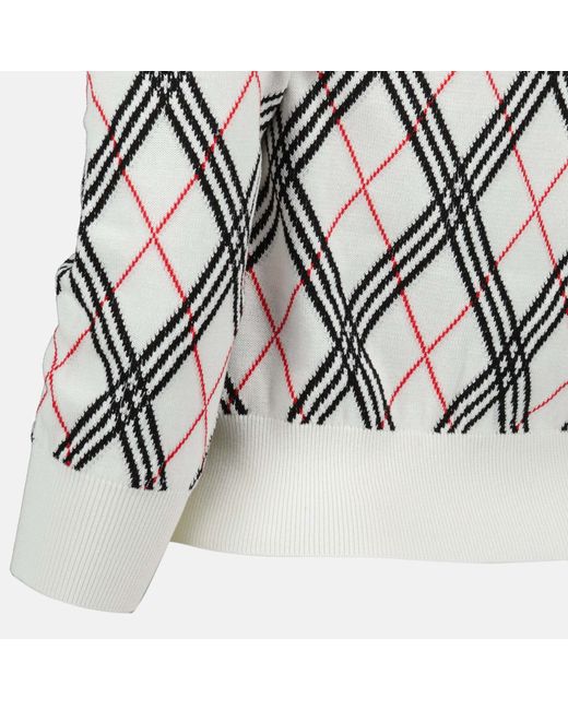 Burberry White Checked Knit Jumper