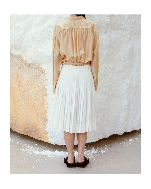 Low Classic White Pleated Midi Skirt