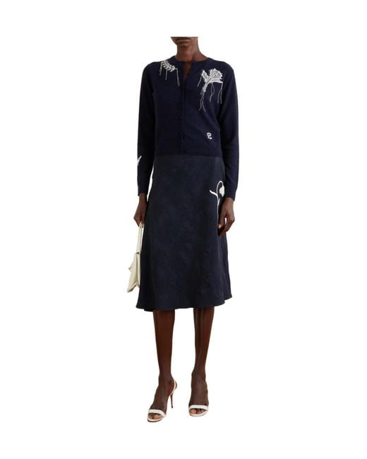 Erdem Blue Embroidered Wool-Blend Cardigan