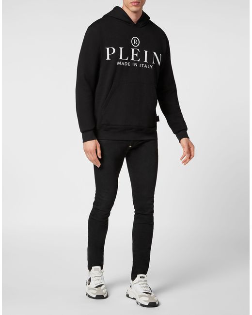 Philipp Plein Black Logo-Print Cotton Hoodie for men
