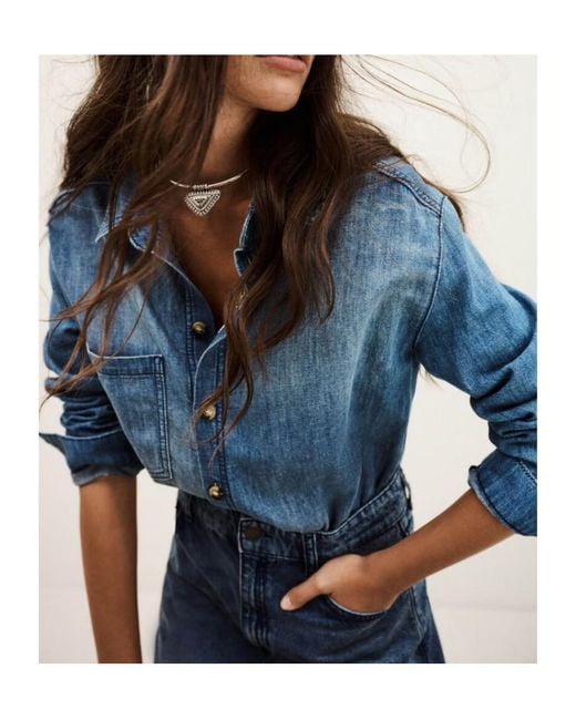 Ba&sh Blue Long-Sleeved Denim Jumpsuit