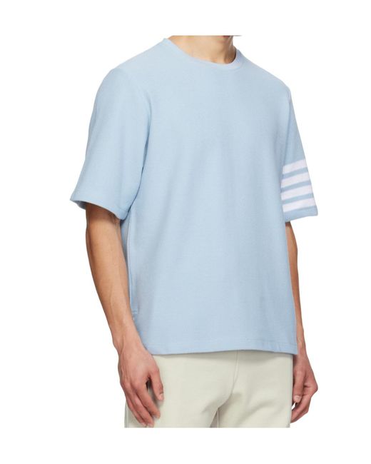 Thom Browne Blue Stripe-Detail T-Shirt for men